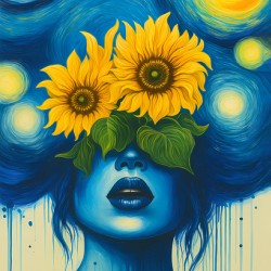 Starry Night Sunflower Portrait – Van Gogh Inspired Modern Wall Art